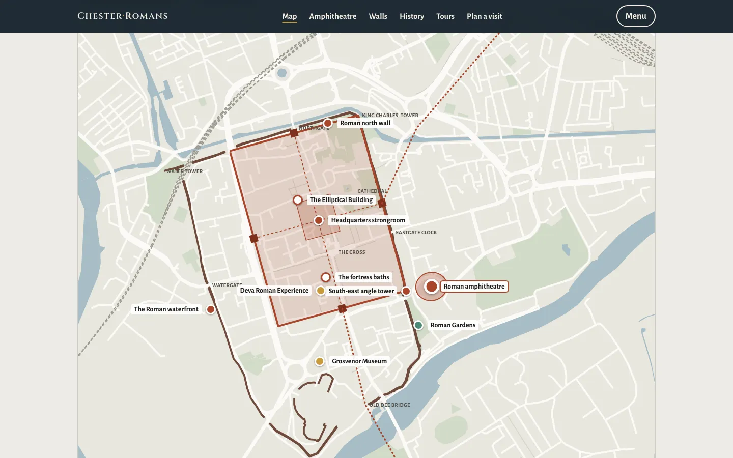 Chester Romans - the interactive map of the Roman fortress over today's streets