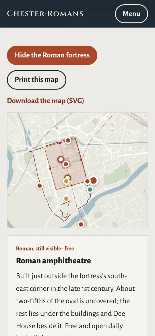 Chester Romans - the fortress map on a phone