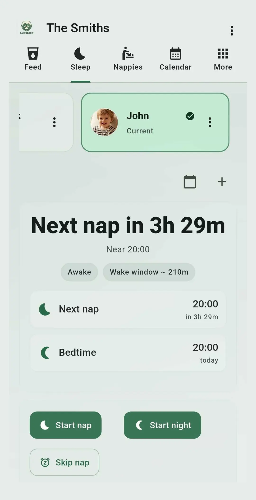 CubTrack app — sleep tracking