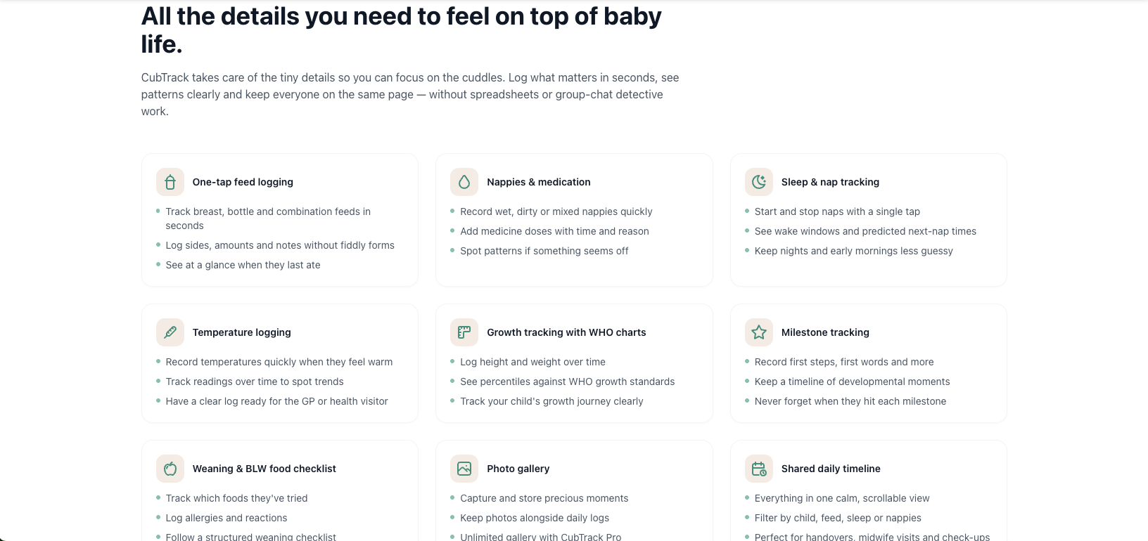 CubTrack features overview