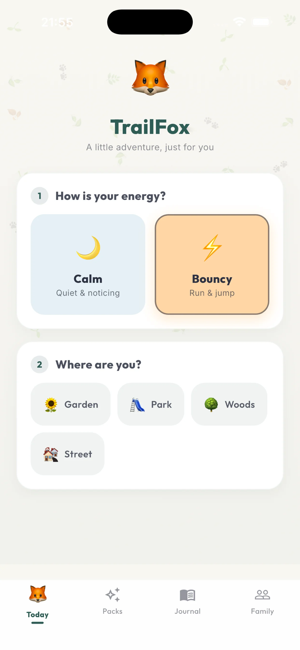 TrailFox — pick your energy and place to get an activity