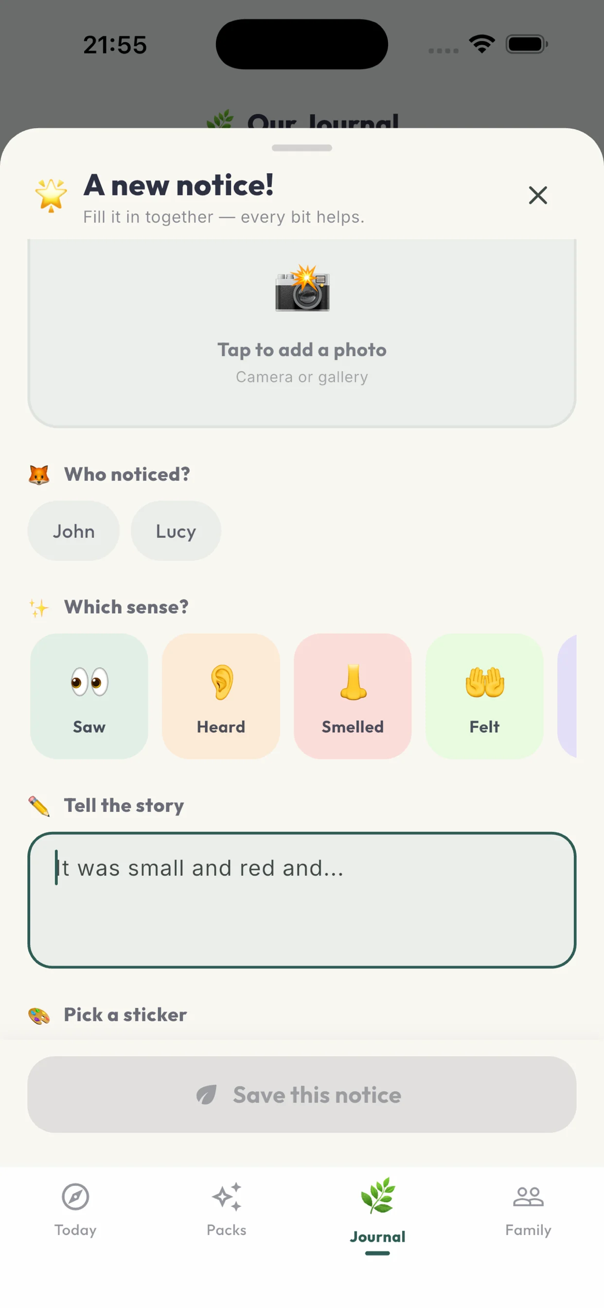 TrailFox — logging a new nature notice